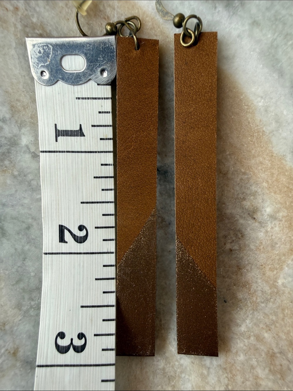 Artisan Handcrafted Tan Leather Drop Bar Lightweight Earrings - Picture 6 of 7